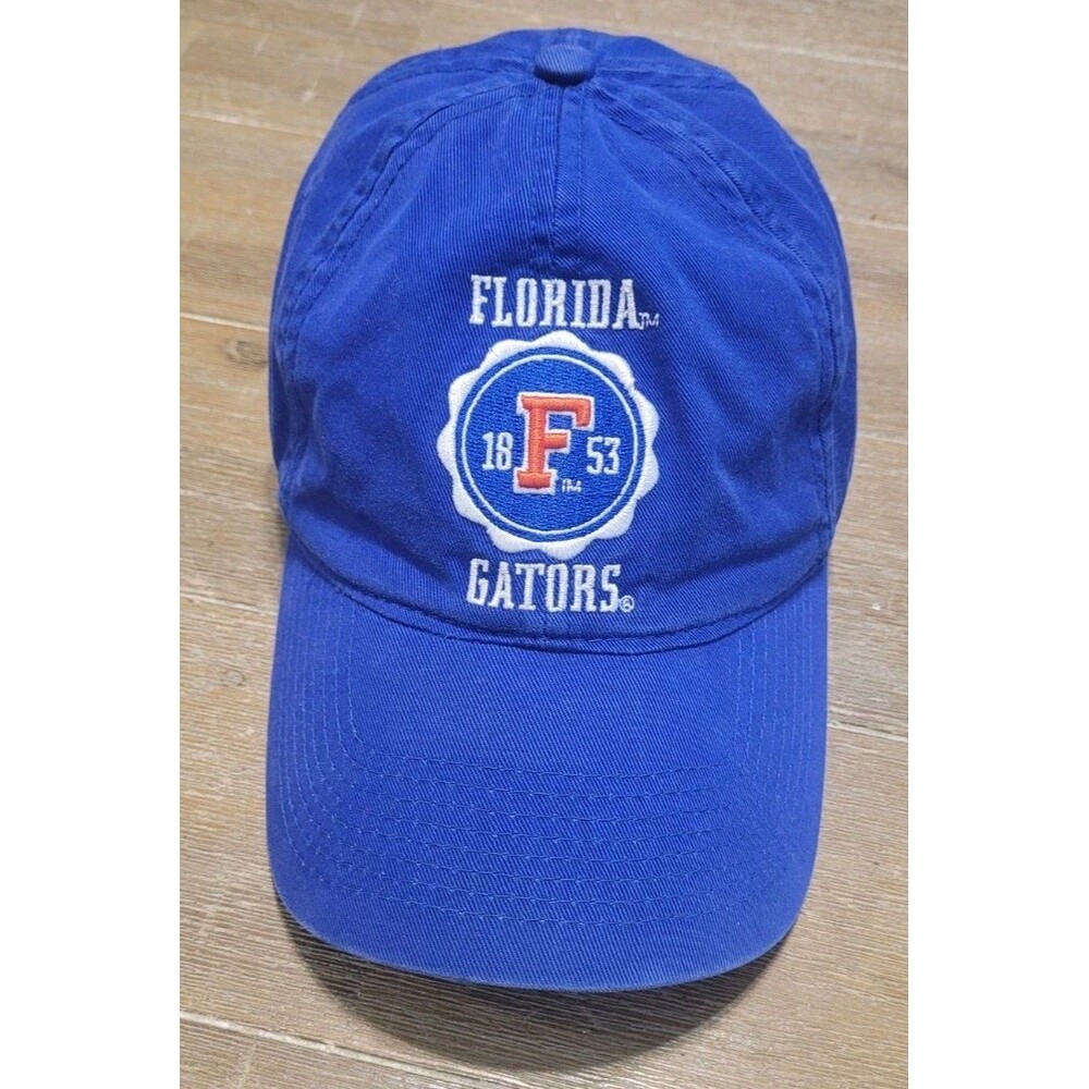 Vtg UF Florida Gators Hat Blue Drew Pearson Leather Strap NCAA Cap Side Logo
